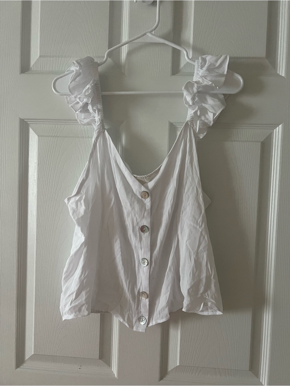 White Ruffled Strap Button-Front Tank Top - Picture 2 of 4